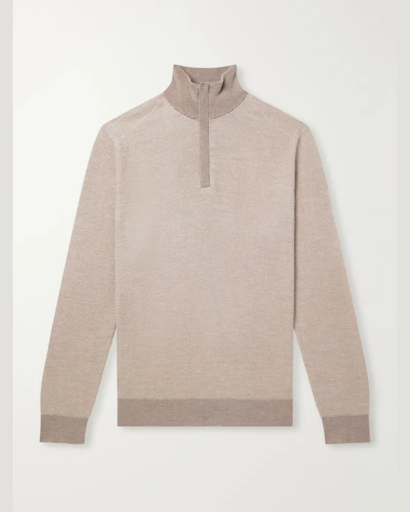 N.Peal Regent Cashmere and Silk-Blend Half Zip-Up Sweater Brown