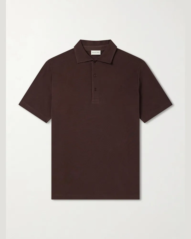Frescobol Carioca Luca Organic Cotton Piqué Polo Shirt Brown