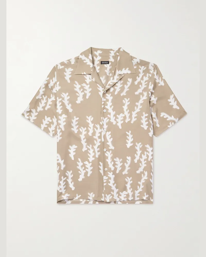 Ermenegildo Zegna Hemd aus bedrucktem Seiden-Twill mit Reverskragen Neutral