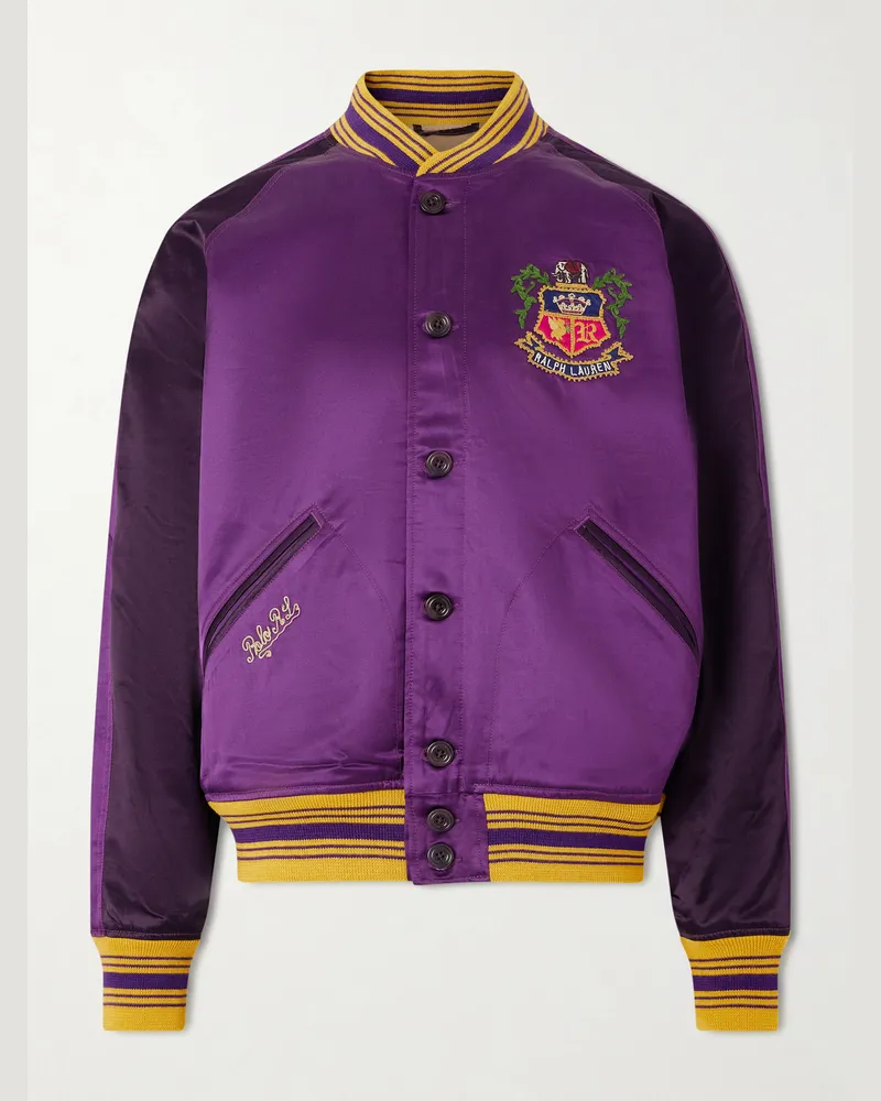 Ralph Lauren Embroidered Cotton-Blend Satin Bomber Jacket Purple