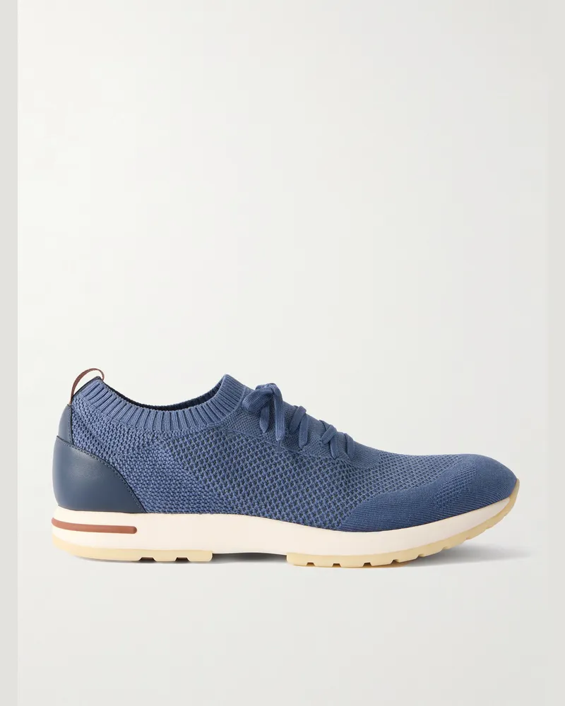 Loro Piana 360 Flexy Leather-Trimmed Knitted Wish® Wool Sneakers Blue