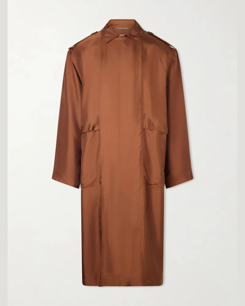 Saint Laurent Double-Breasted Silk Trench Coat Brown