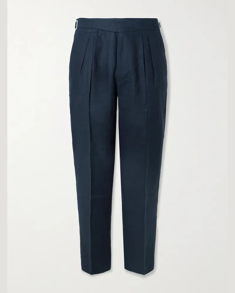 MR P. Steve Tapered Pleated Linen Trousers Blue