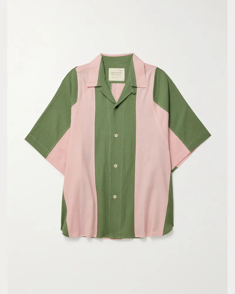 KARDO Yusuke Hemd aus Baumwoll-Jacquard mit wandelbarem Kragen und Streifen Pink