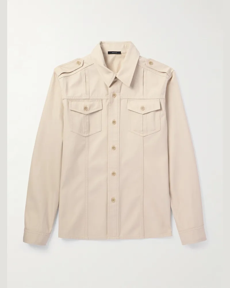 Tom Ford Hemdjacke aus Twill aus einer Baumwoll-Seidenmischung Neutral