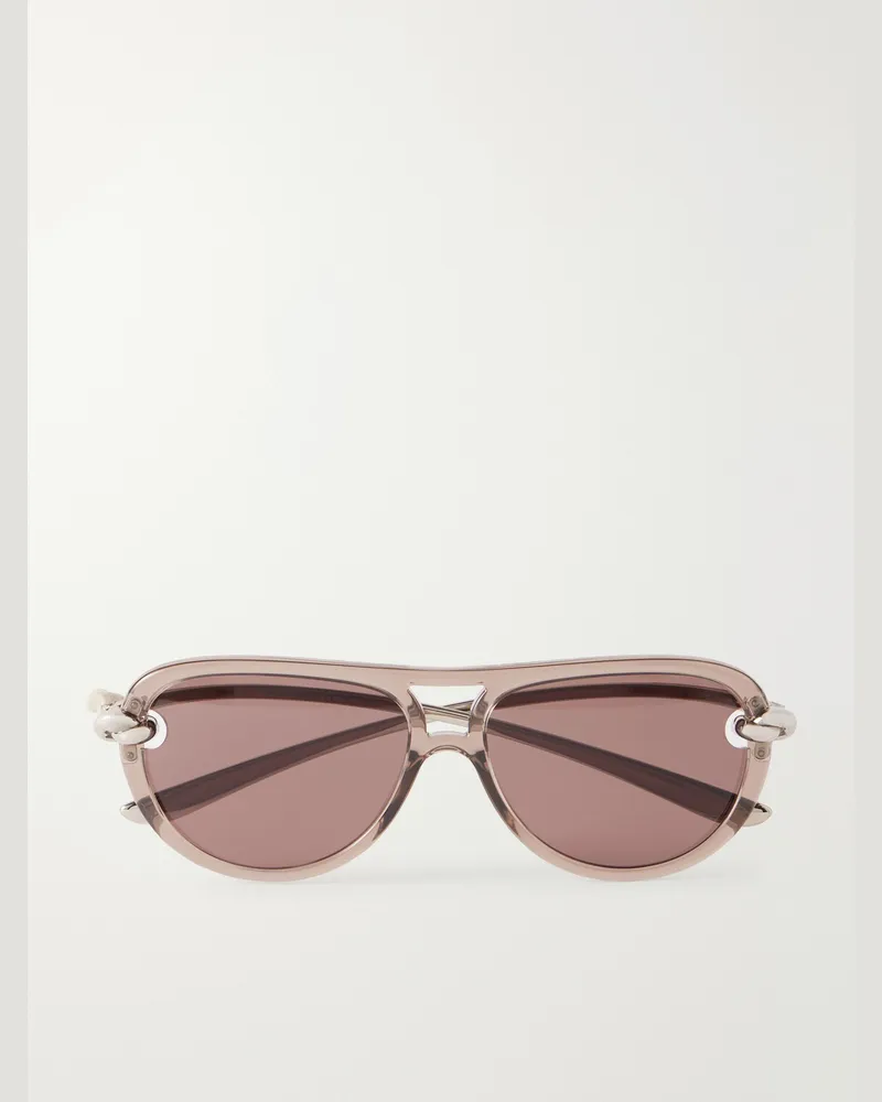 Bottega Veneta New Knot Aviator-Style Silver-Tone Sunglasses Brown