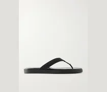 Logo-Jacquard Leather-Trimmed Canvas Flip Flops