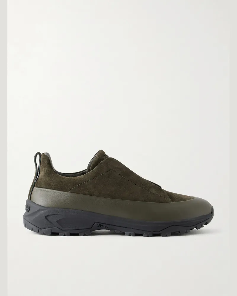 Ermenegildo Zegna Triple Stitch™ Monte Rubber-Trimmed Suede Slip-On Sneakers Green