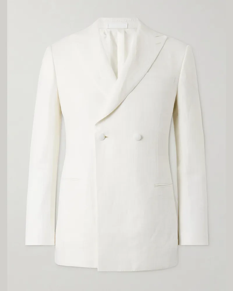 Kingsman Doppelreihige Smokingjacke aus Leinen mit Fischgratmuster Neutral