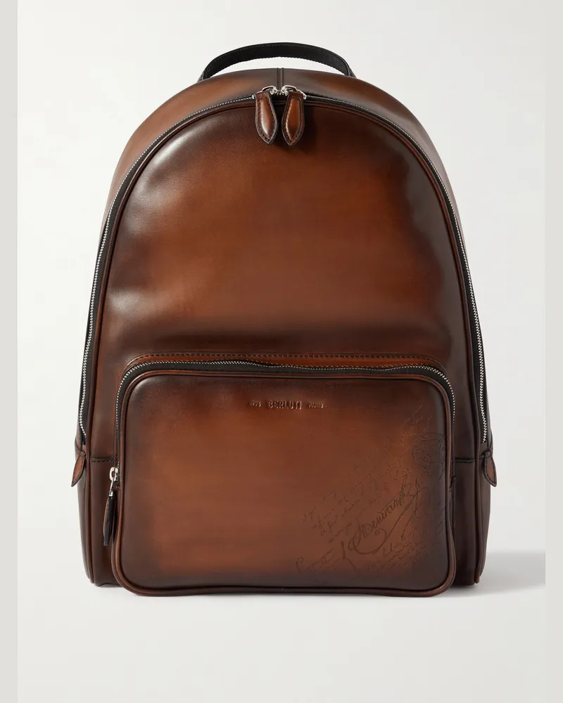 Berluti Scritto Leather Backpack Braun