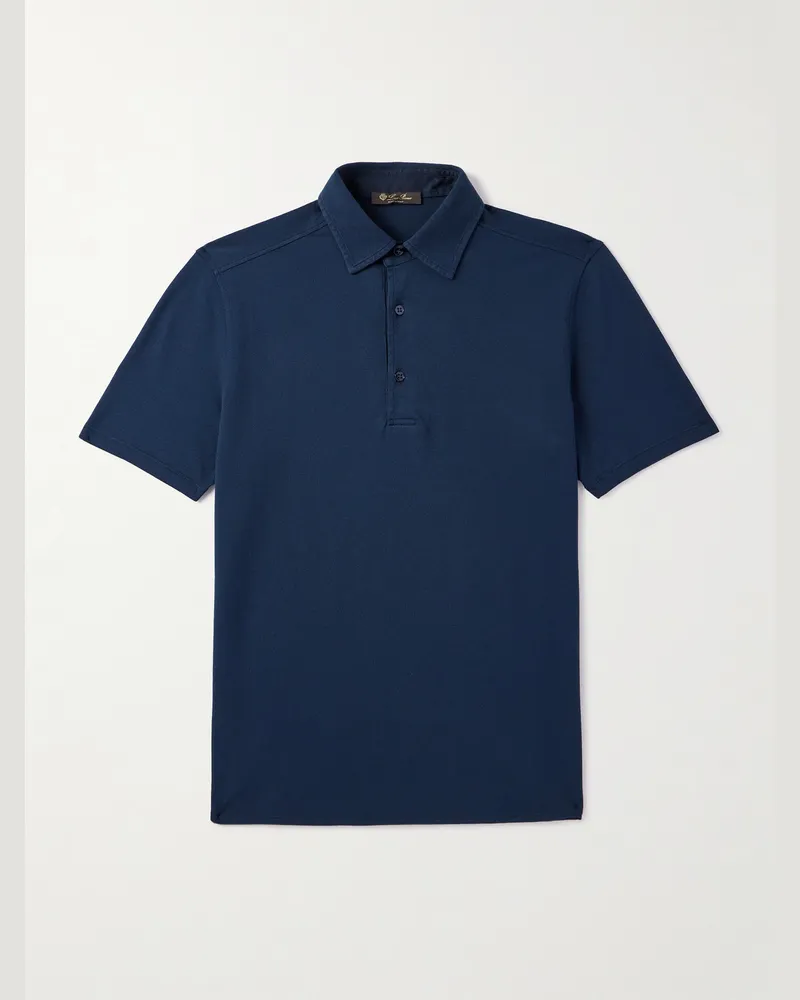 Loro Piana Polohemd aus Baumwoll-Piqué in Stückfärbung Blau