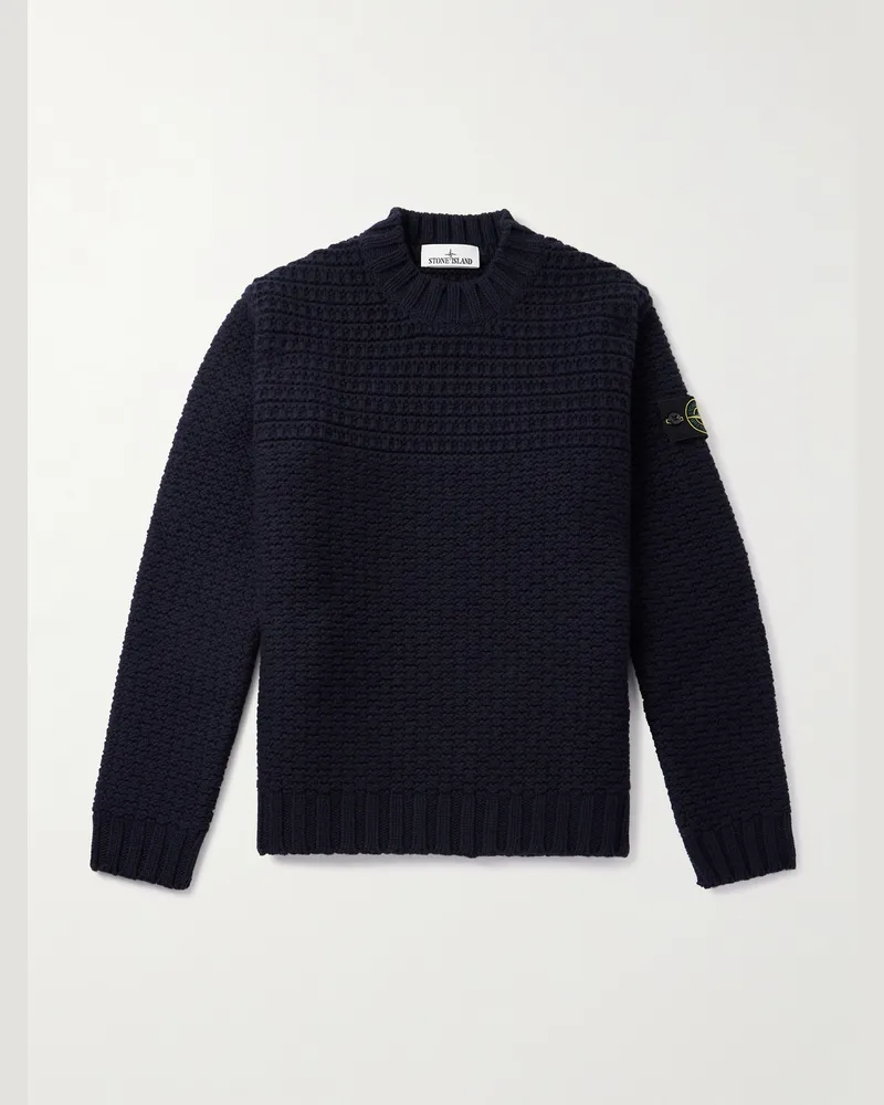 Stone Island Pullover aus Schurwolle in Rippstrick mit Logodetail Blau
