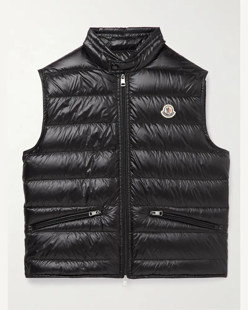 Moncler Gui schmal geschnittene Daunenweste aus gestepptem Shell mit Logoapplikation Schwarz