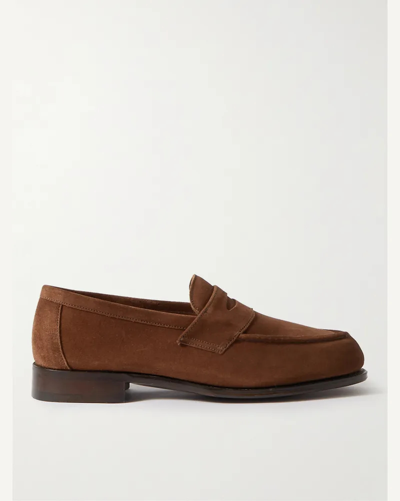 George Cleverley Cannes Suede Penny Loafers Brown