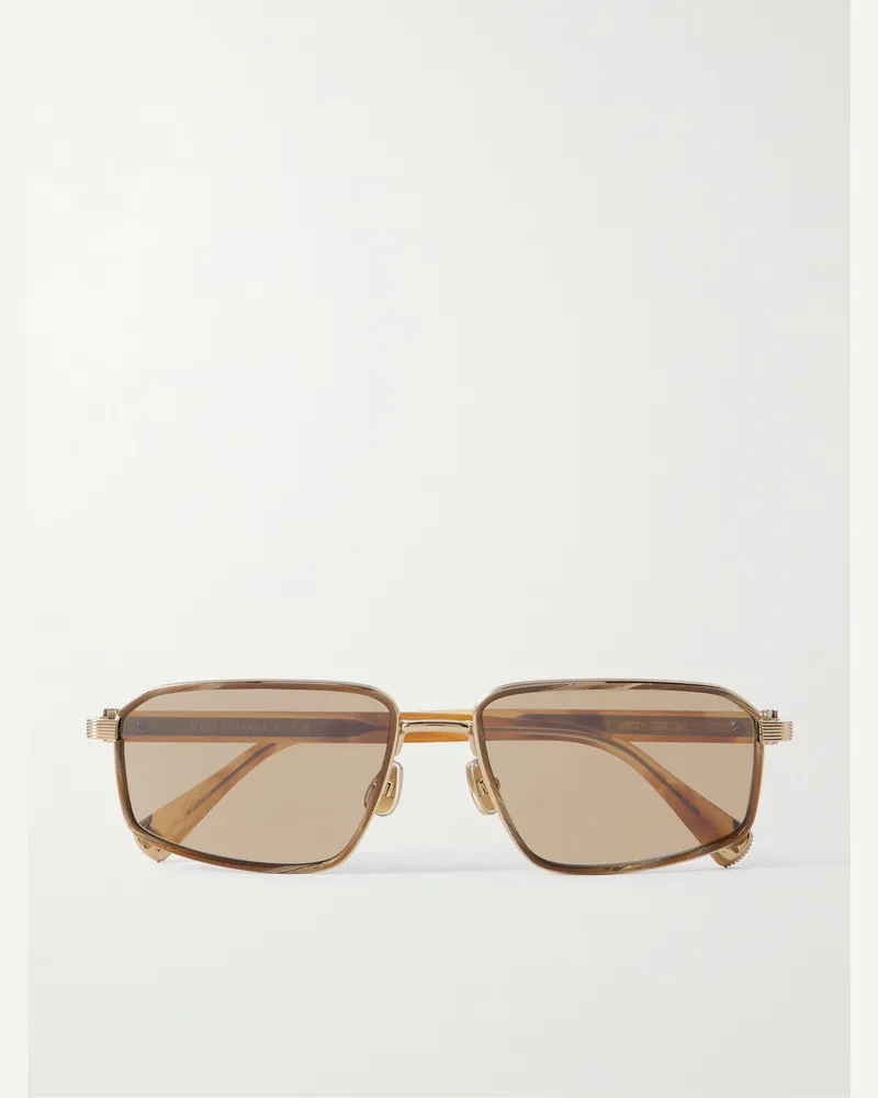 Brunello Cucinelli Goldfarbene Sonnenbrille mit eckigem Rahmen Gold