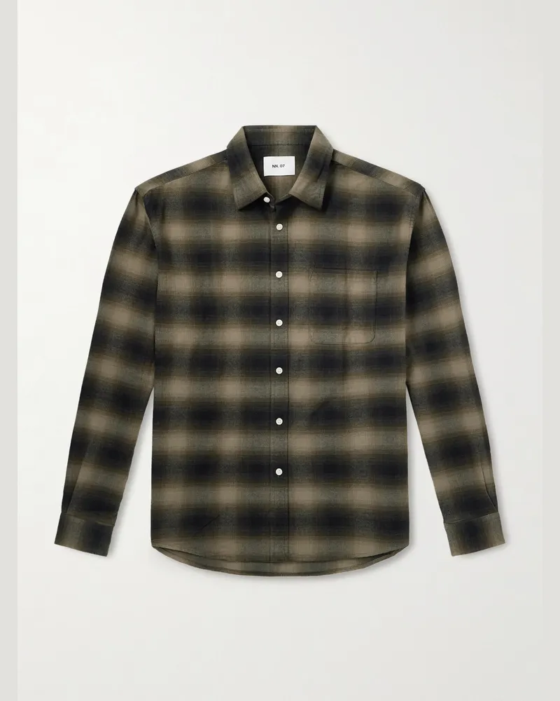 NN 07 Deon 5465 Hemd aus Biobaumwollflanell Schwarz