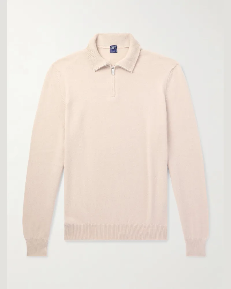Fedeli Favonio schmal geschnittener Pullover aus Kaschmir mit kurzem Reißverschluss Neutral
