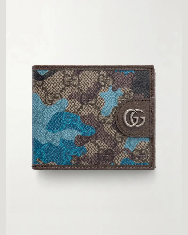 Gucci Aufklappbares Portemonnaie aus beschichtetem Canvas mit Print und Lederbesatz Braun