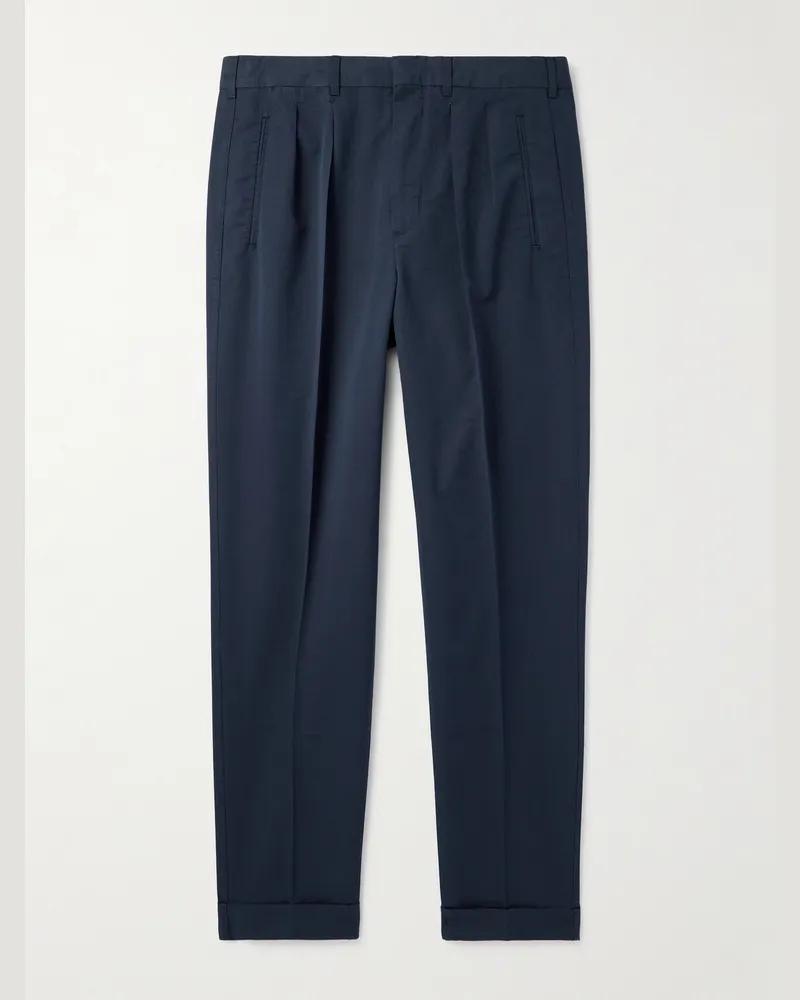 Tom Ford Gerade geschnittene Hose aus Popeline aus einer Baumwoll-Seidenmischung mit Falten Blau