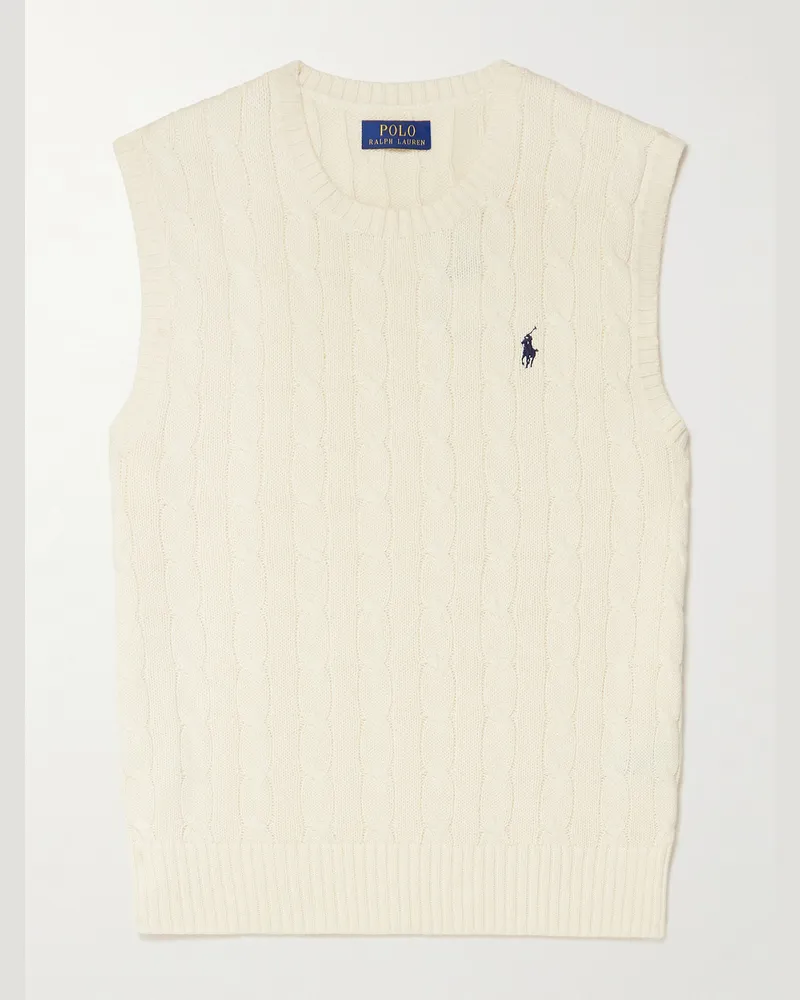 Ralph Lauren Logo-Embroidered Cable-Knit Cotton Vest Neutrals