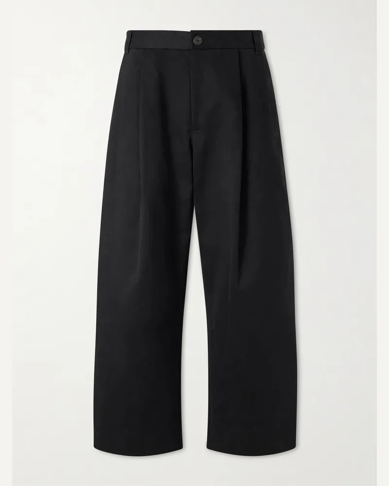 Studio Nicholson Sorte Wide-Leg Pleated Cotton-Twill Trousers Black