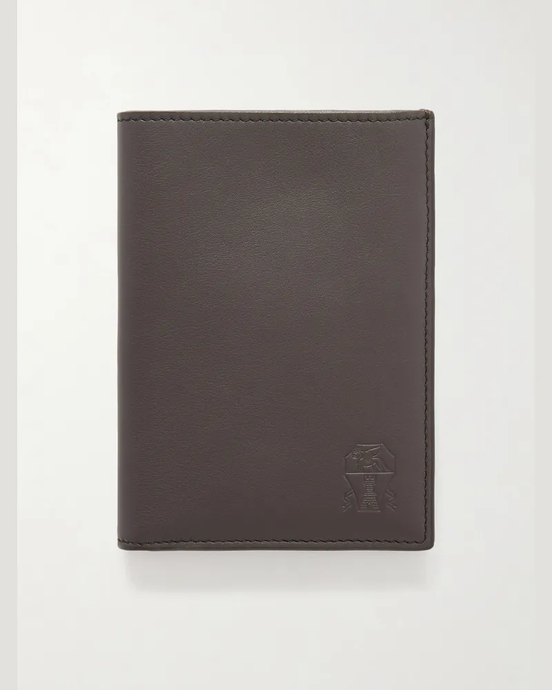 Brunello Cucinelli Logo-Debossed Leather Passport Holder Brown