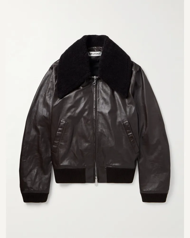 Our Legacy Pharos Bomberjacke aus Leder mit Besatz aus einer Wollmischung Braun