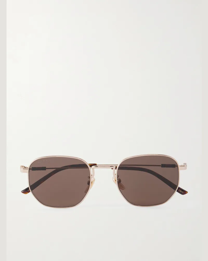 Gucci Goldfarbene Sonnenbrille mit rundem Rahmen Gold