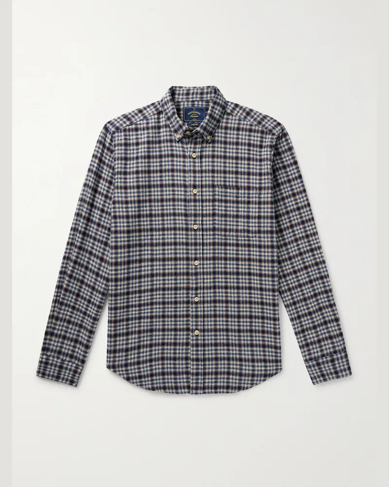Portuguese Flannel Vouga Hemd aus kariertem Biobaumwollflanell mit Button-Down-Kragen Blau