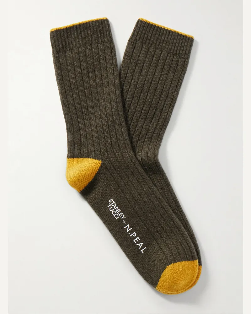 N.Peal Stanley Tucci Socken aus einer Kaschmirmischung Grün