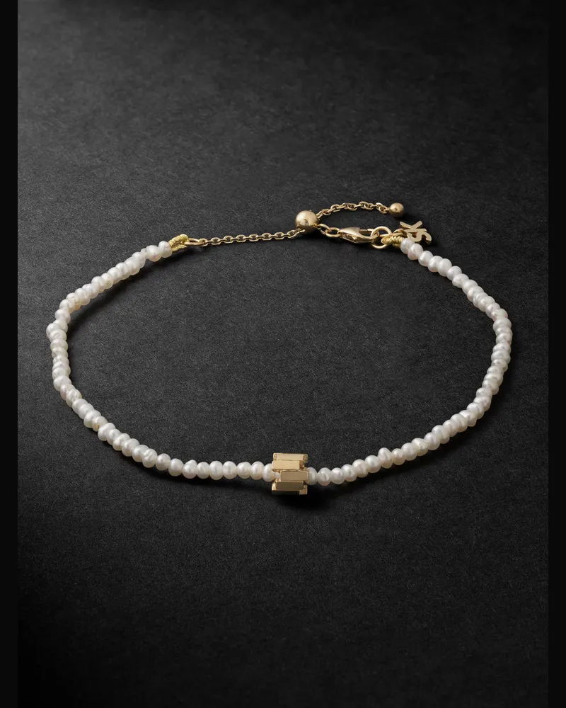 Suzanne Kalan Infinite 18-Karat Gold Pearl Beaded Bracelet White