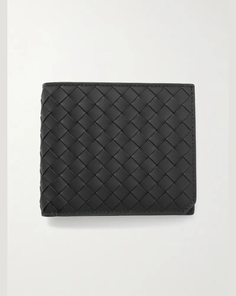 Bottega Veneta Aufklappbares Portemonnaie aus Intrecciato-Leder Schwarz