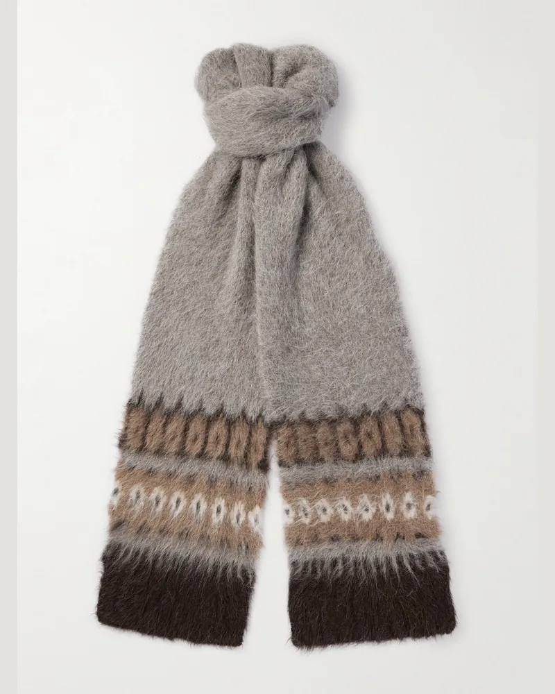 Celine Fair Isle Brushed Alpaca-Blend Scarf Brown