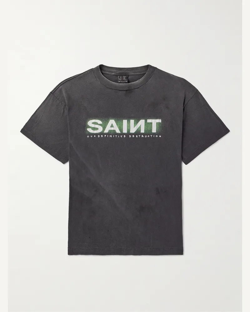 SAINT MXXXXXX T-Shirt aus Baumwoll-Jersey mit Logoprint in Distressed-Optik Grau