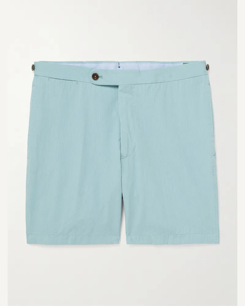 Sid Mashburn Schmal geschnittene Shorts aus gestreiftem Baumwoll-Seersucker Blau
