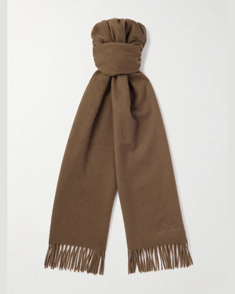 Loro Piana Schal aus Kaschmir mit Fransen und Logostickerei Braun
