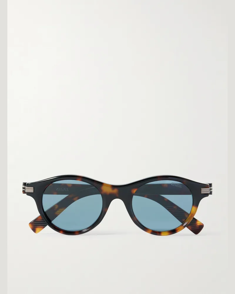 Ermenegildo Zegna Sonnenbrille mit rundem Rahmen aus Azetat in Schildpattoptik Horn
