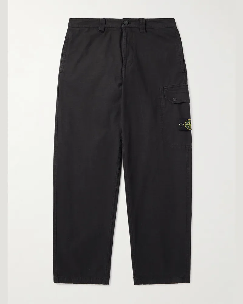 Stone Island Gerade geschnittene Cargohose aus Baumwoll-Ripstop mit Logodetail Schwarz