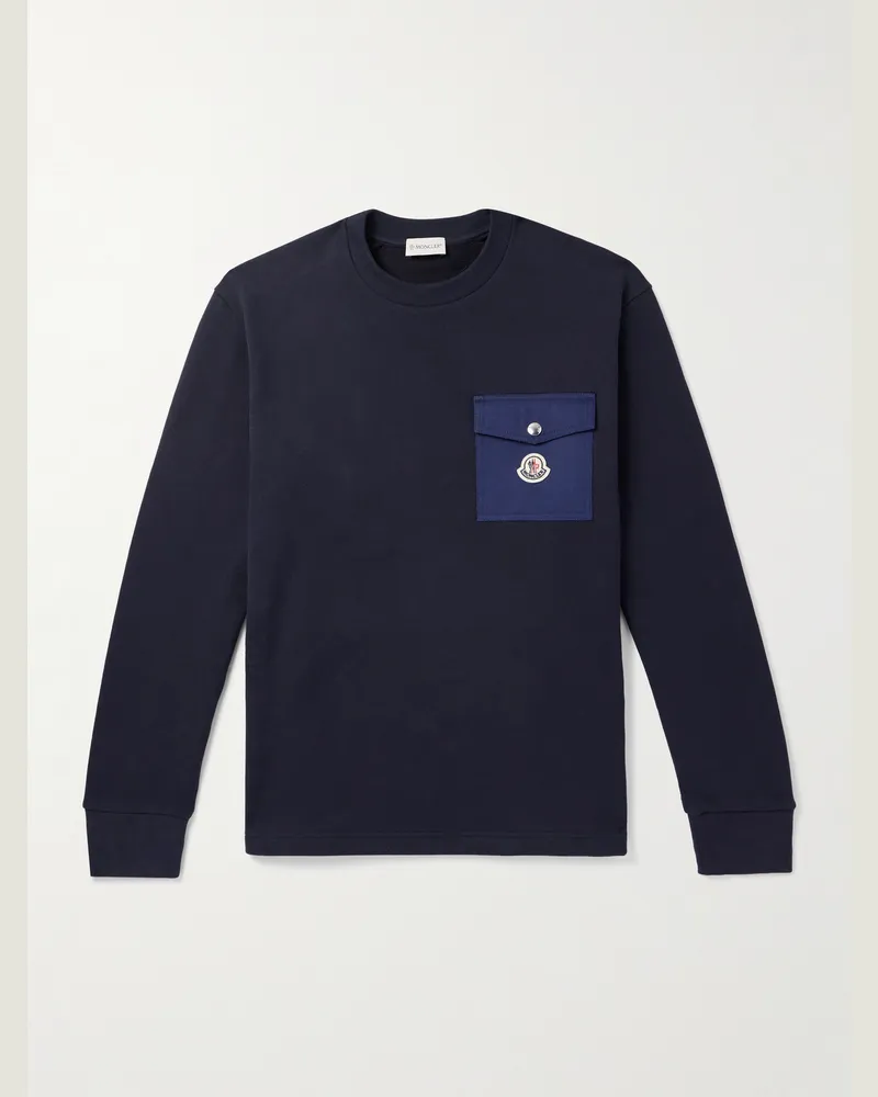 Moncler Sweatshirt aus Baumwoll-Jersey mit Twill-Besatz, Logoapplikation und Reißverschlüssen Blau