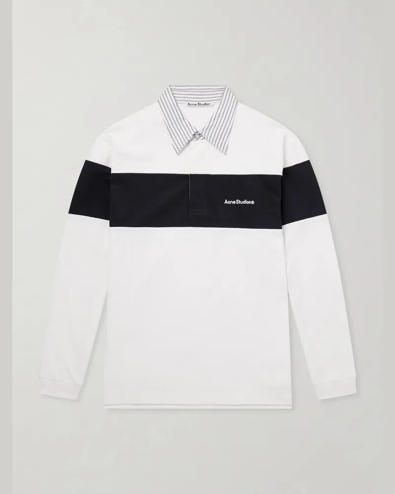 Acne Studios Logo-Embroidered Cotton-Jersey Polo Shirt White