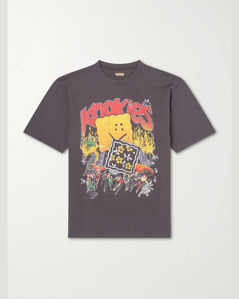 KAPITAL Buster Peckish Bowy Printed Cotton-Jersey T-Shirt Black