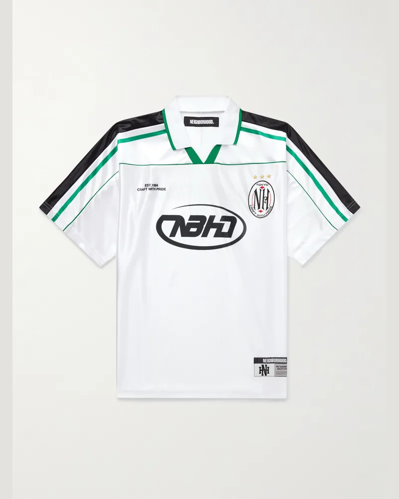 Neighborhood Game Appliquéd Logo-Print Striped Satin Polo Shirt White
