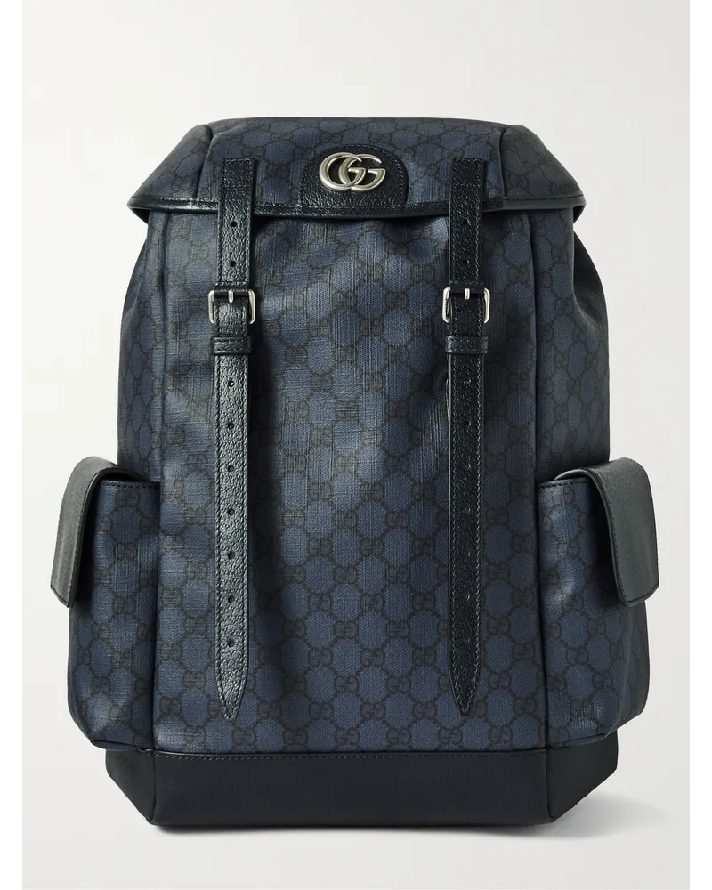 Gucci Ophidia Rucksack aus beschichtetem Canvas mit Logomuster und Lederbesatz Blau