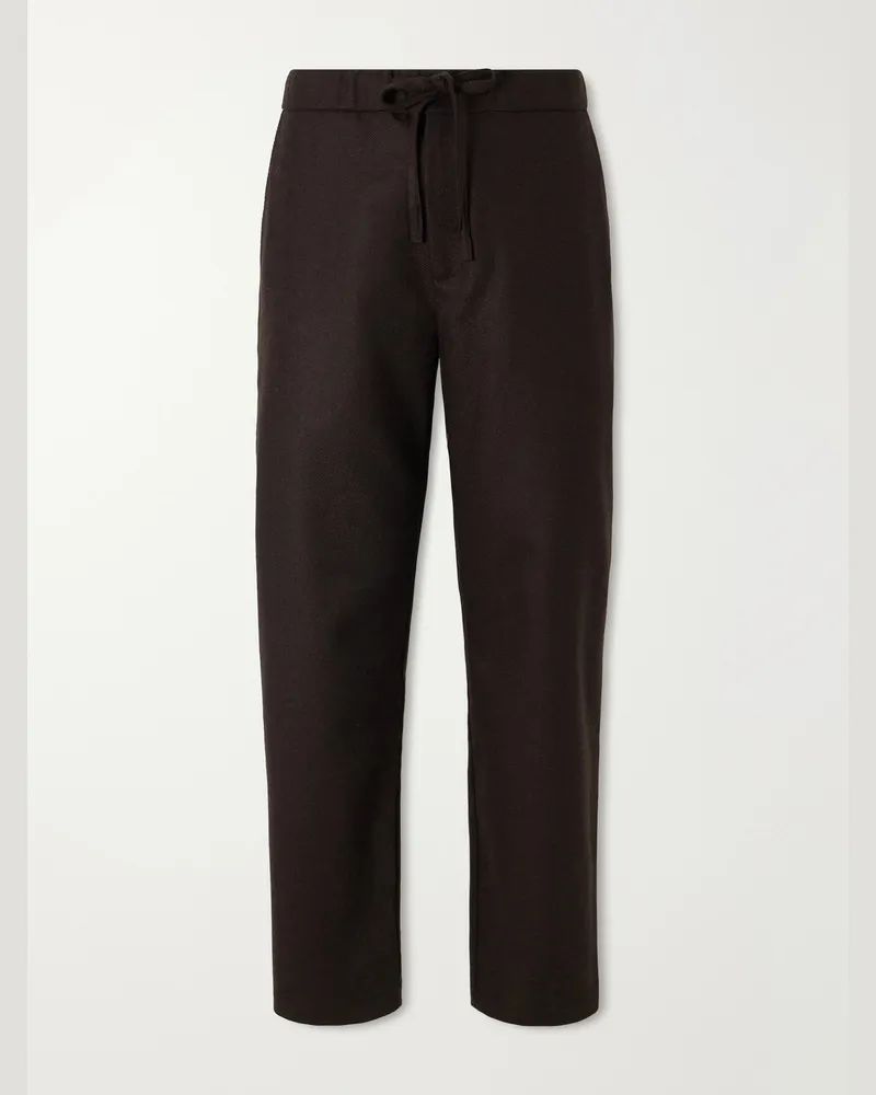 De Bonne Facture Lounge Straight-Leg Wool Drawstring Trousers Brown