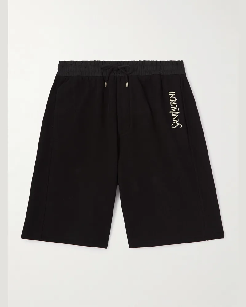 Saint Laurent Gerade geschnittene Shorts aus Baumwoll-Jersey mit Kordelzugbund und Logostickerei Schwarz