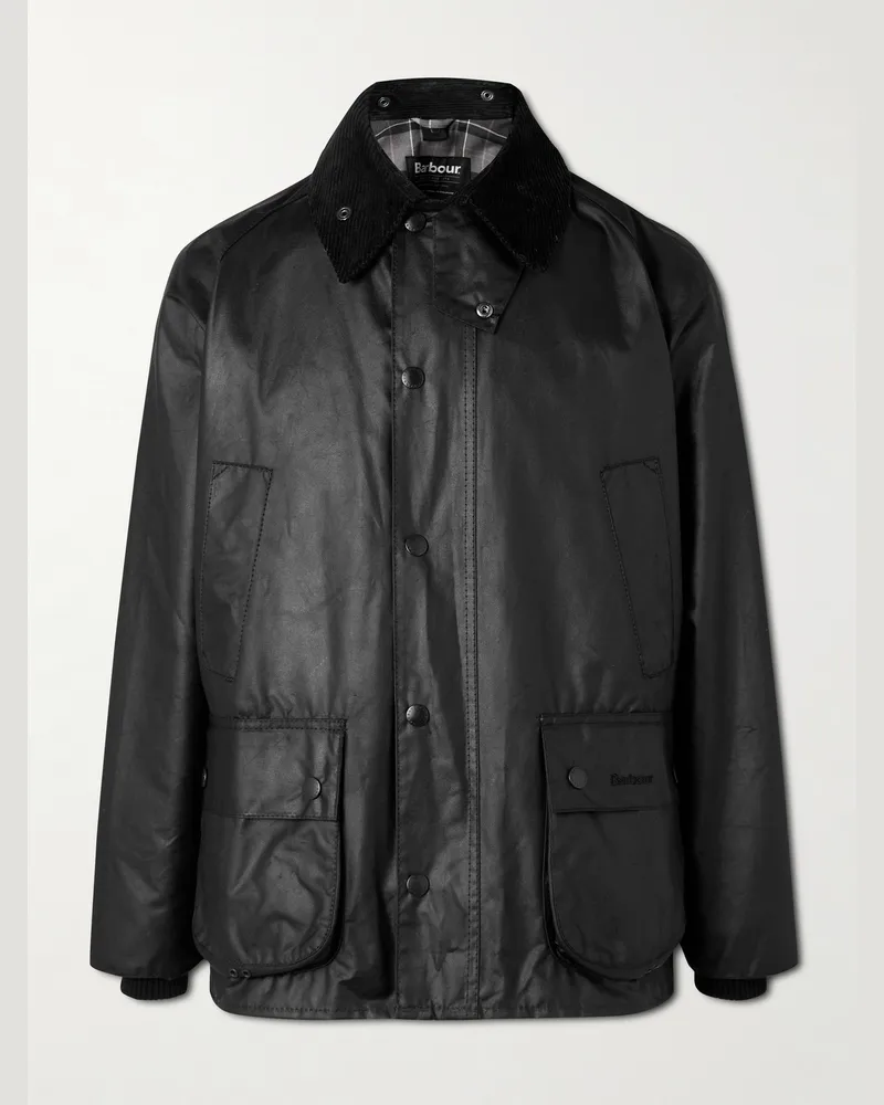 Barbour Bedale corduroy-trimmed waxed-cotton jacket Black