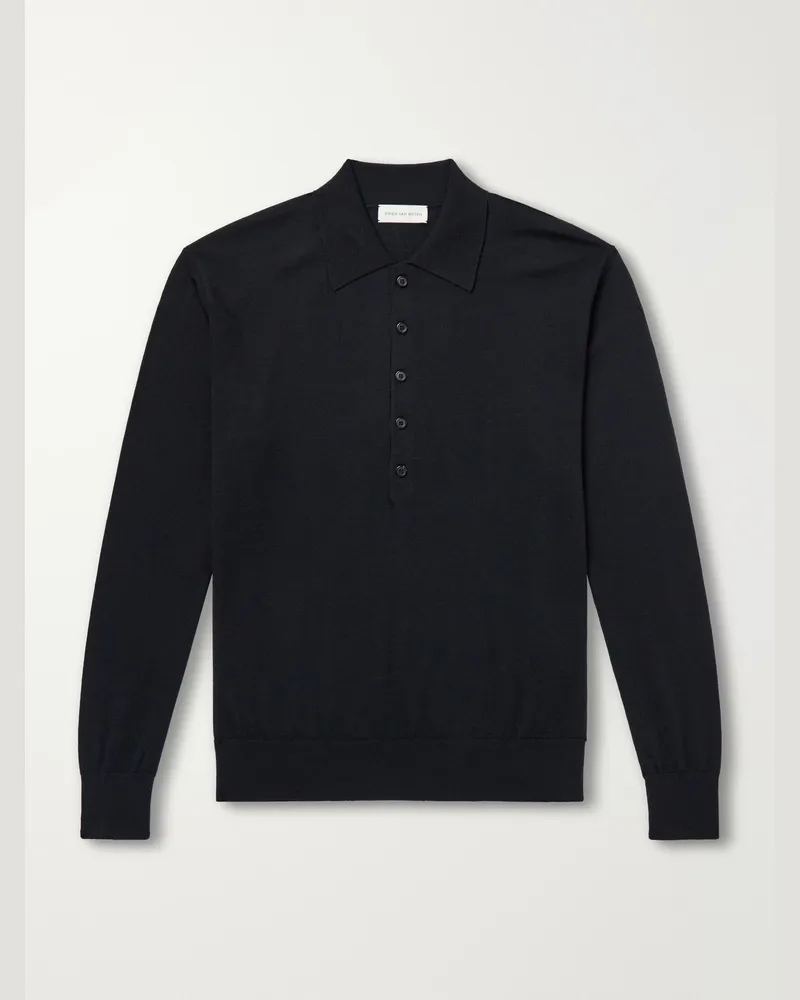 Dries van Noten Muano Merino Wool Polo Shirt Black