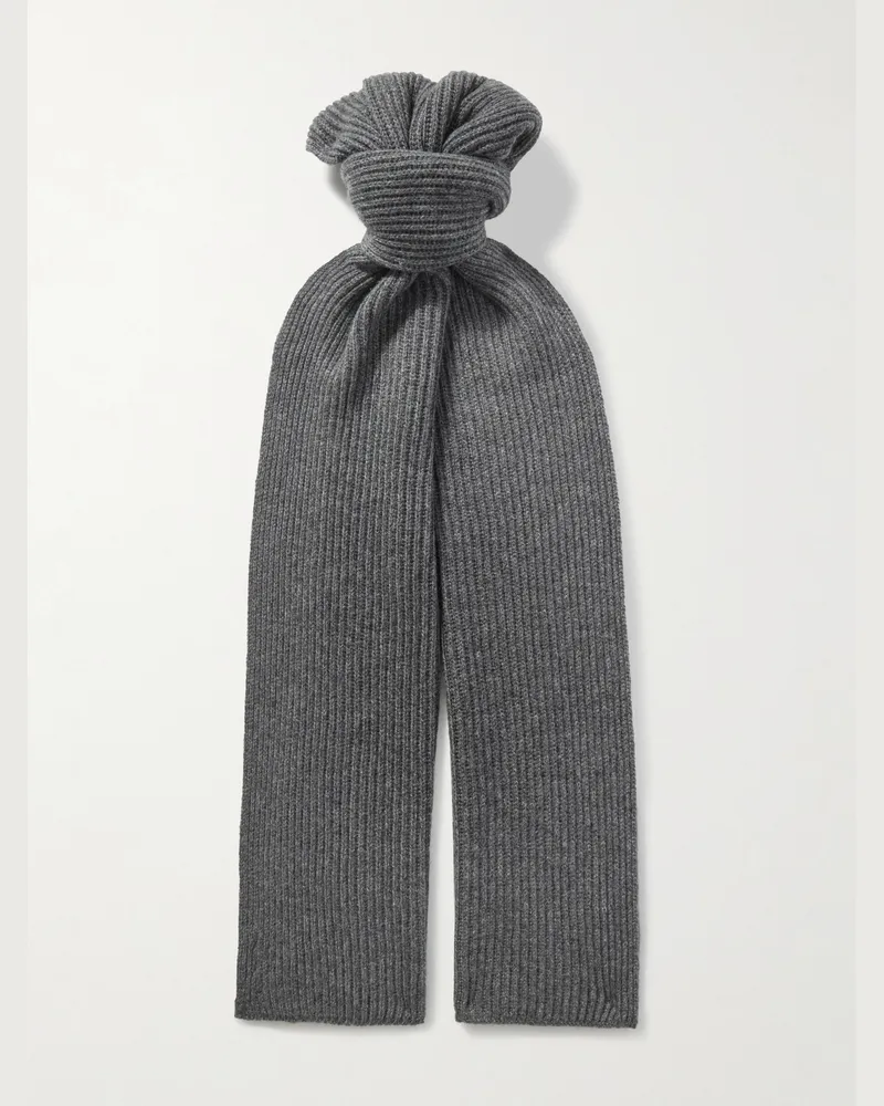 Johnstons of Elgin Ribbed Cashmere Scarf Gray