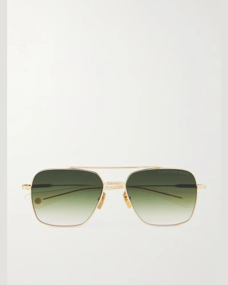 DITA Goldfarbene Pilotensonnenbrille mit Details aus Azetat Gold
