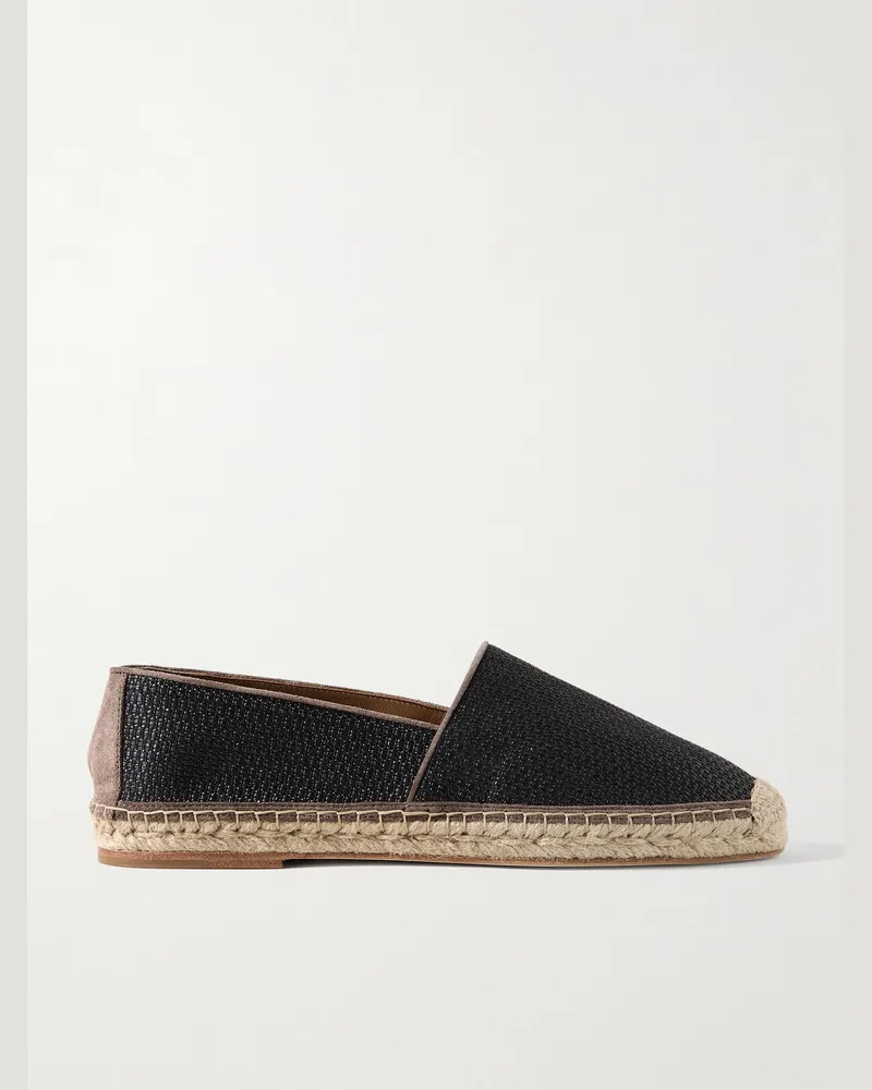 Brunello Cucinelli Espadrilles aus Raffiabast mit Velourslederbesatz Schwarz